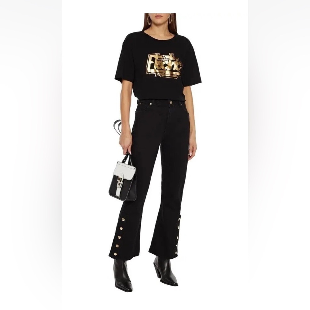 SANDRO Snap Side Bottom Detailed High-Rise Bootcut Jeans in Black Size 36EU